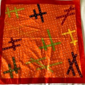 Orange Hermes Cotton Bandana Scarf with Letter Grid “Dansez”